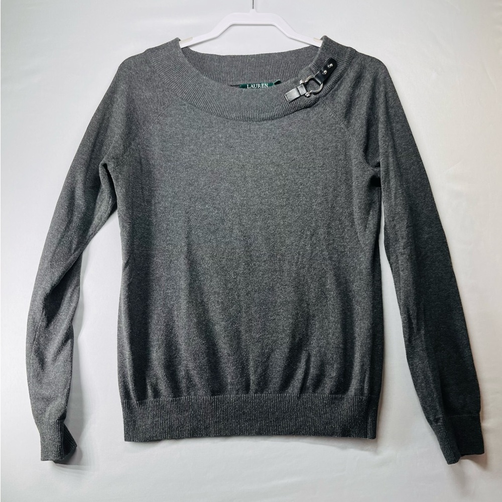 Ralph‎ Lauren Charcoal Sweater with Buckle Accent
